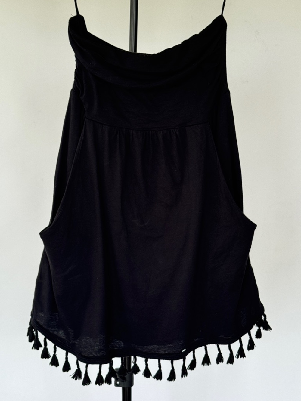 Velvet by Graham & Spencer Black Maxi Dress with Tassel Hem